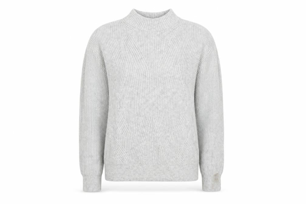 Marks & Spencer Women Grey Size 12 Cable Knit Mock Neck Raglan Jumper