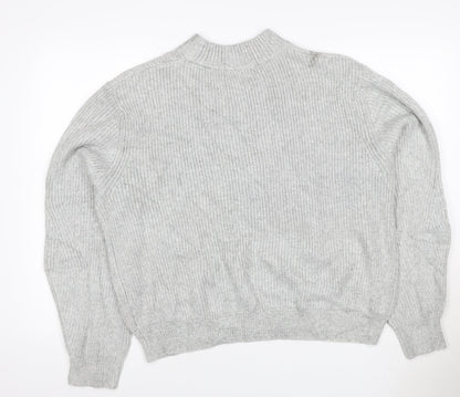 M&S Women Grey Size 12 Cable Knit Mock Neck Raglan Jumper