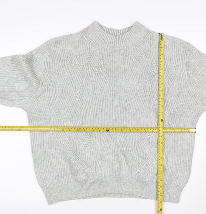 M&S Women Grey Size 12 Cable Knit Mock Neck Raglan Jumper