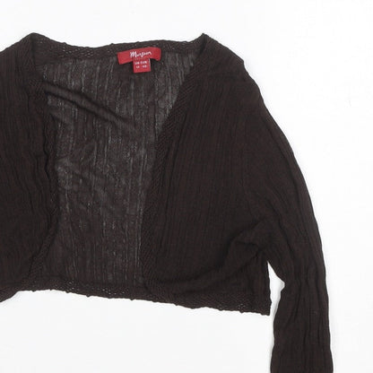 Monsoon Women Brown UK 12 Cropped Knit V-Neck Long Sleeve Top