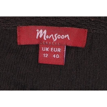 Monsoon Women Brown UK 12 Cropped Knit V-Neck Long Sleeve Top