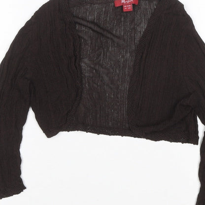 Monsoon Women Brown UK 12 Cropped Knit V-Neck Long Sleeve Top