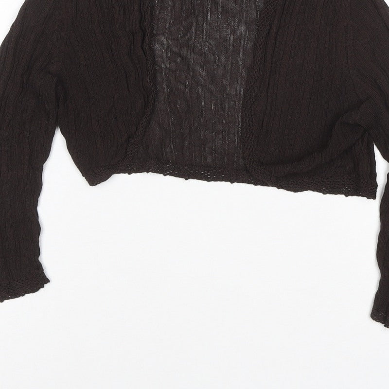 Monsoon Women Brown UK 12 Cropped Knit V-Neck Long Sleeve Top