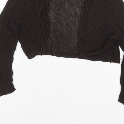Monsoon Women Brown UK 12 Cropped Knit V-Neck Long Sleeve Top