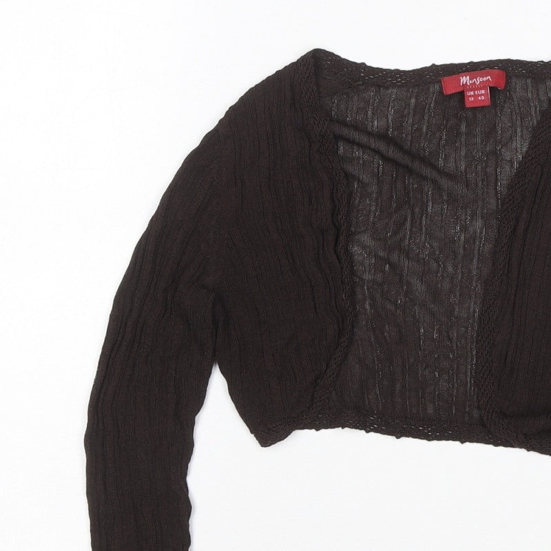 Monsoon Women Brown UK 12 Cropped Knit V-Neck Long Sleeve Top