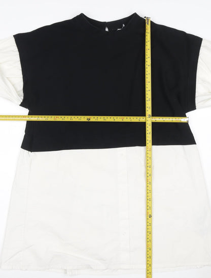 Noisy May Women Black White L Layered High Neck Shirt Dress