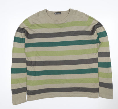Marks and Spencer Autograph Men Beige Green L Striped Cotton Jumper