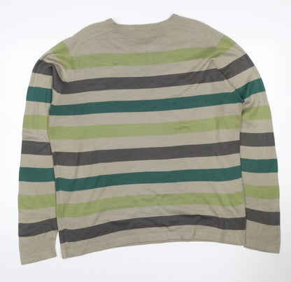 Marks and Spencer Autograph Men Beige Green L Striped Cotton Jumper