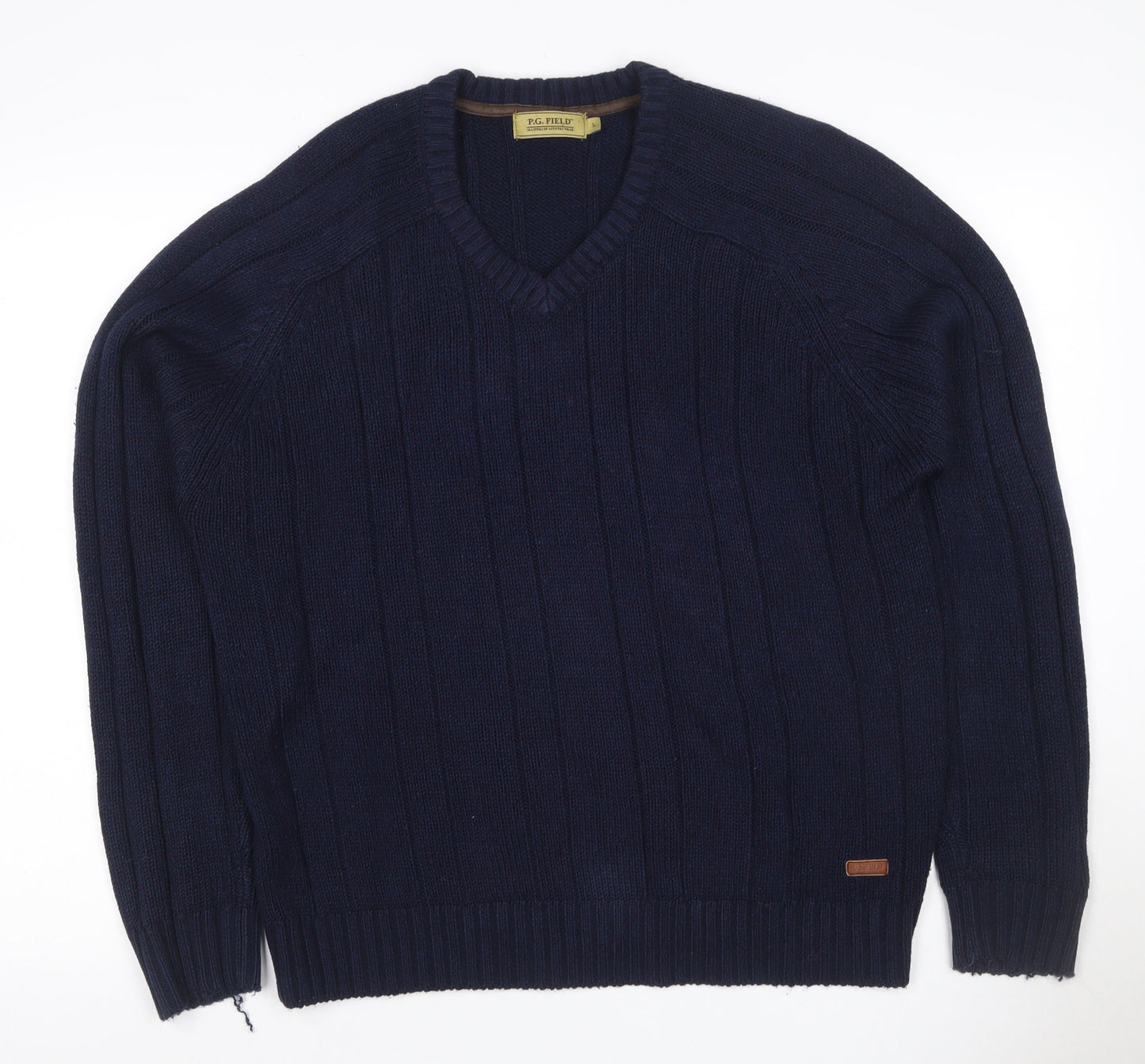 P.G. Field Men’s Blue Large Cable Knit V-Neck Acrylic Pullover Jumper