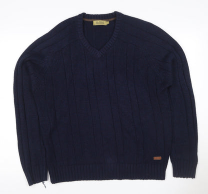 P.G. Field Men’s Blue Large Cable Knit V-Neck Acrylic Pullover Jumper