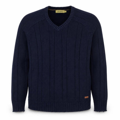 P.G. Field Men’s Blue Large Cable Knit V-Neck Acrylic Pullover Jumper