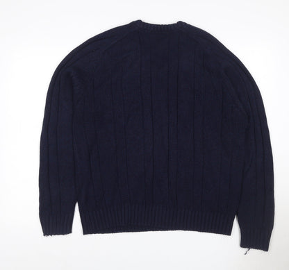 P.G. Field Men’s Blue Large Cable Knit V-Neck Acrylic Pullover Jumper