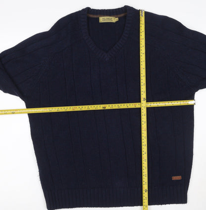 P.G. Field Men’s Blue Large Cable Knit V-Neck Acrylic Pullover Jumper