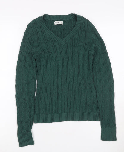 Hollister Women Green S Cable Knit V-Neck Cotton Pullover Jumper