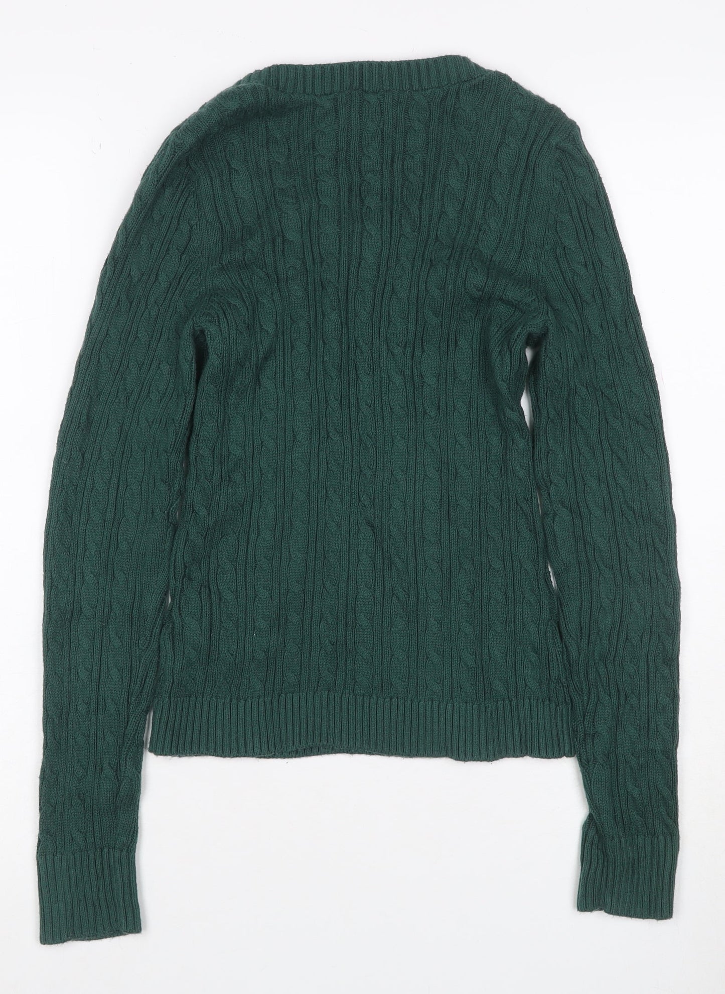 Hollister Women Green S Cable Knit V-Neck Cotton Pullover Jumper
