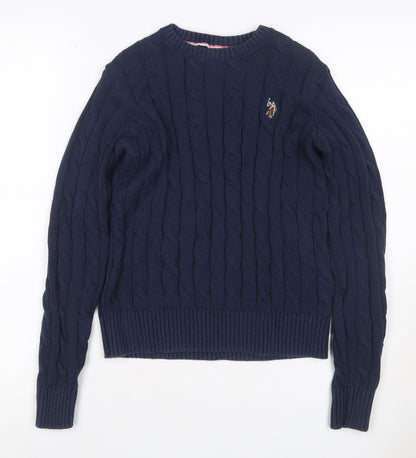U.S. Polo Assn. Women’s Blue UK 10 Cable Knit Cotton Jumper