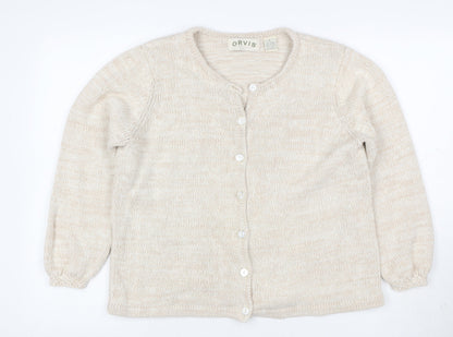 Orvis Women Ivory L Ramie Cotton Button Knit Cardigan