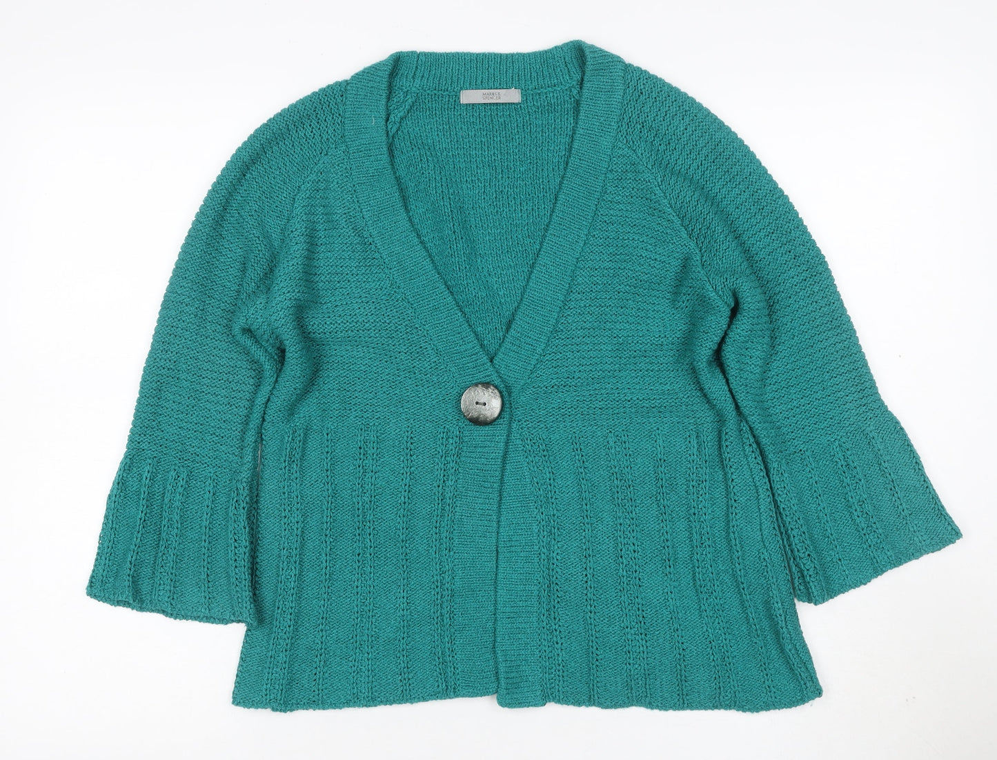 Marks and Spencer Women Green UK 14 V-Neck Knit Button Cardigan