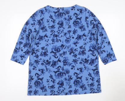 Isle Essentials Women Blue Floral 3/4 Sleeve Blouse Size M 14-16