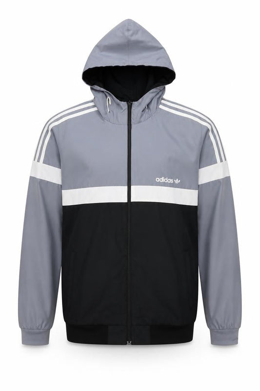 adidas Men’s Grey Black M Hooded Full Zip Windbreaker Jacket