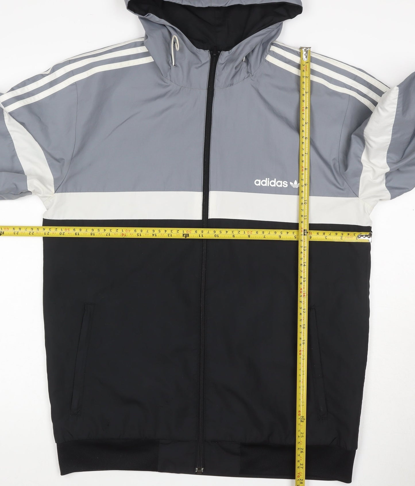 adidas Men’s Grey Black M Hooded Full Zip Windbreaker Jacket