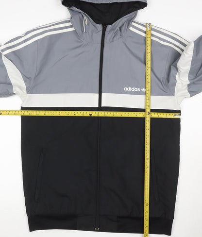 adidas Men’s Grey Black M Hooded Full Zip Windbreaker Jacket