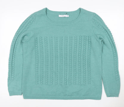 Isle Women Green XL Cable Knit Crew Neck Pullover Jumper