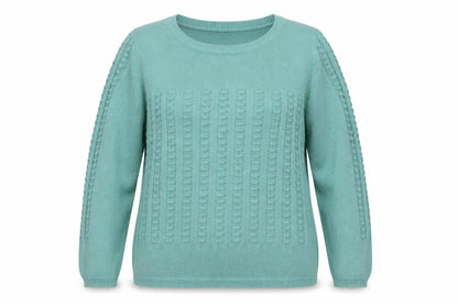 Isle Women Green XL Cable Knit Crew Neck Pullover Jumper