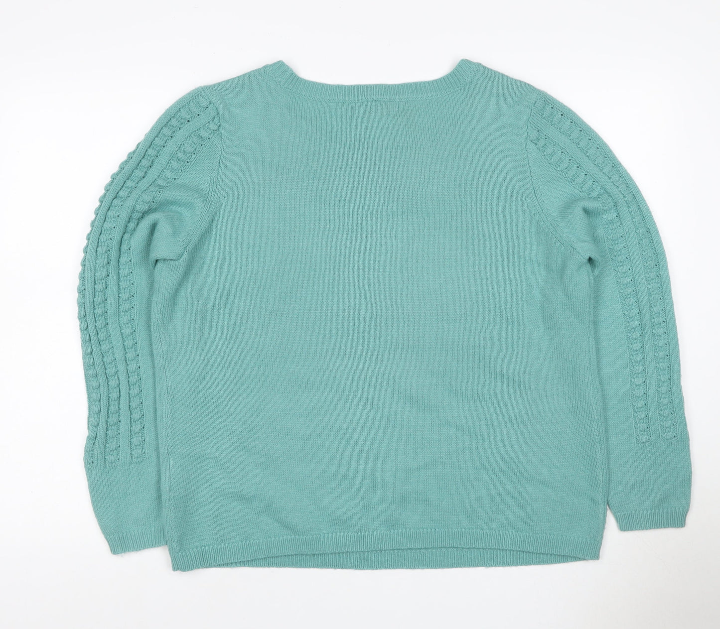 Isle Women Green XL Cable Knit Crew Neck Pullover Jumper