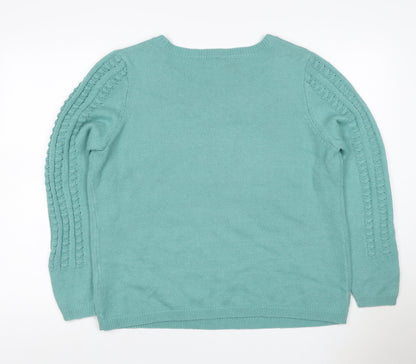Isle Women Green XL Cable Knit Crew Neck Pullover Jumper