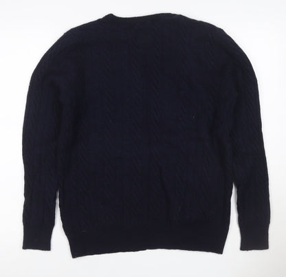 Hammond & Co. Men’s Navy Blue L Cable Knit Crew Neck Cotton Jumper