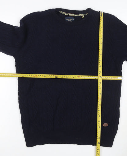 Hammond & Co. Men’s Navy Blue L Cable Knit Crew Neck Cotton Jumper