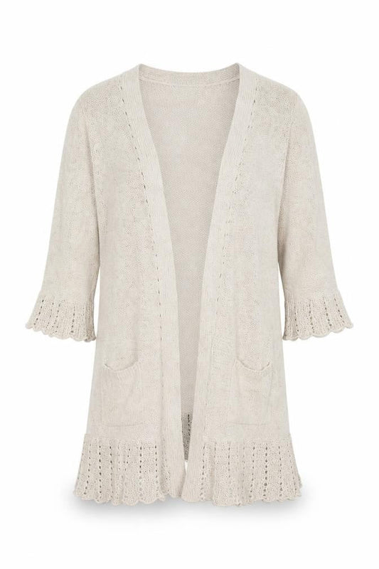 Principles Women Beige UK 16 Open Knit Waterfall Cardigan Bell Sleeve