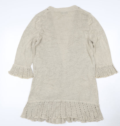 Principles Women Beige UK 16 Open Knit Waterfall Cardigan Bell Sleeve