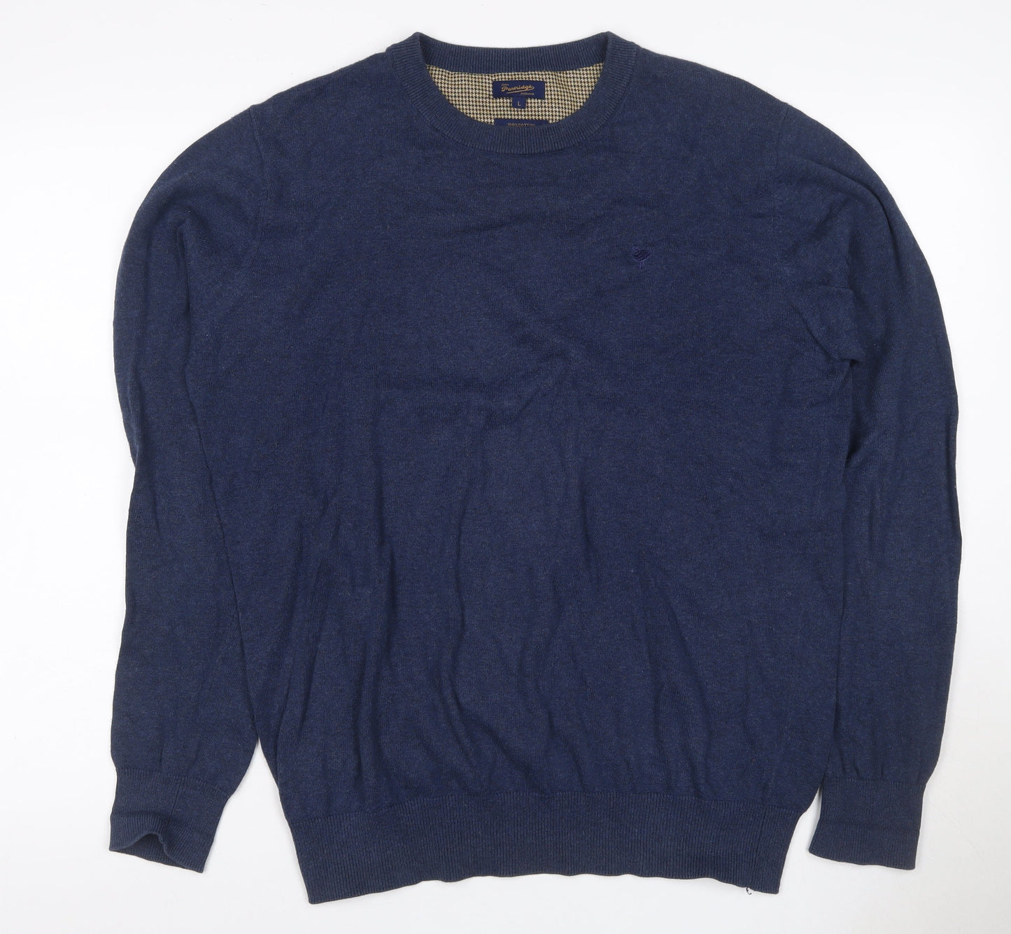 John Partridge Men’s Blue Large Cotton Crew Neck Logo Jumper