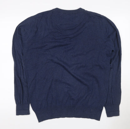 John Partridge Men’s Blue Large Cotton Crew Neck Logo Jumper