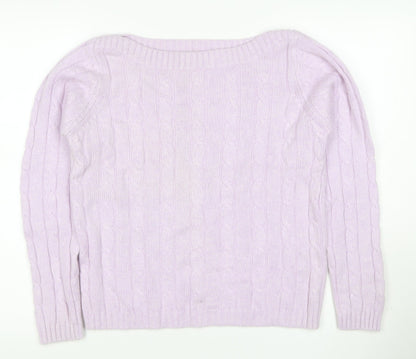 Marks & Spencer Women Pink UK 16 Cable-Knit Cashmere Blend Pullover Jumper