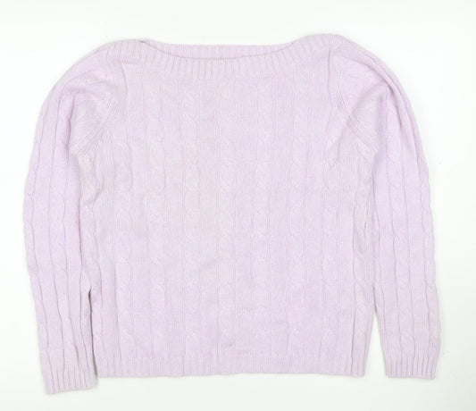 Marks & Spencer Women Pink UK 16 Cable-Knit Cashmere Blend Pullover Jumper