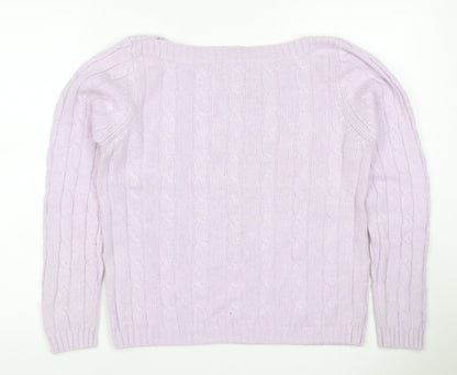 Marks & Spencer Women Pink UK 16 Cable-Knit Cashmere Blend Pullover Jumper
