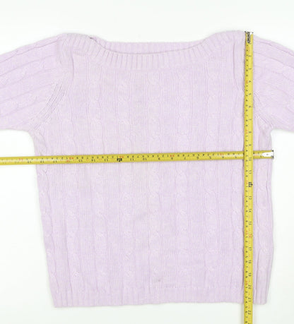 Marks & Spencer Women Pink UK 16 Cable-Knit Cashmere Blend Pullover Jumper
