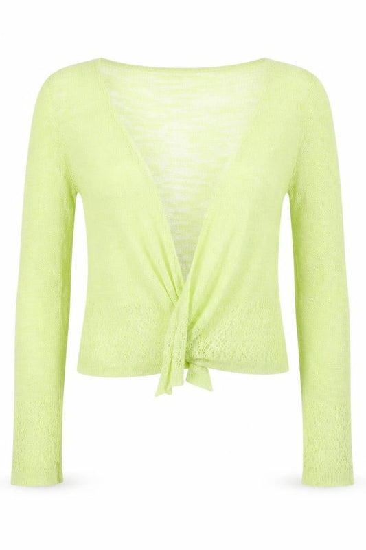 Roman Women Green Size 12 Sheer Lace Knit Wrap Tie Blouse Long Sleeve
