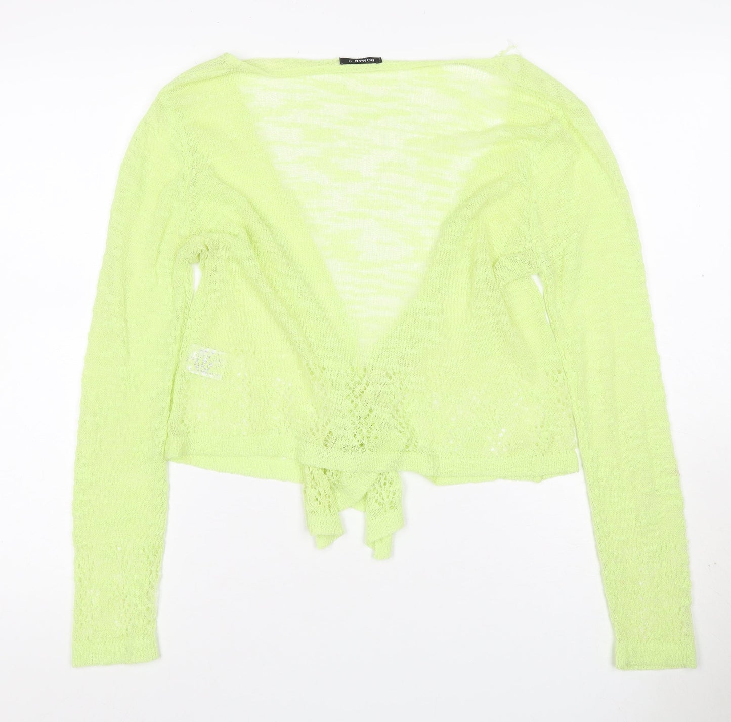 Roman Women Green Size 12 Sheer Lace Knit Wrap Tie Blouse Long Sleeve