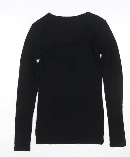 Marks and Spencer Women Black Size 6 Heatgen Geometric Long Sleeve Top