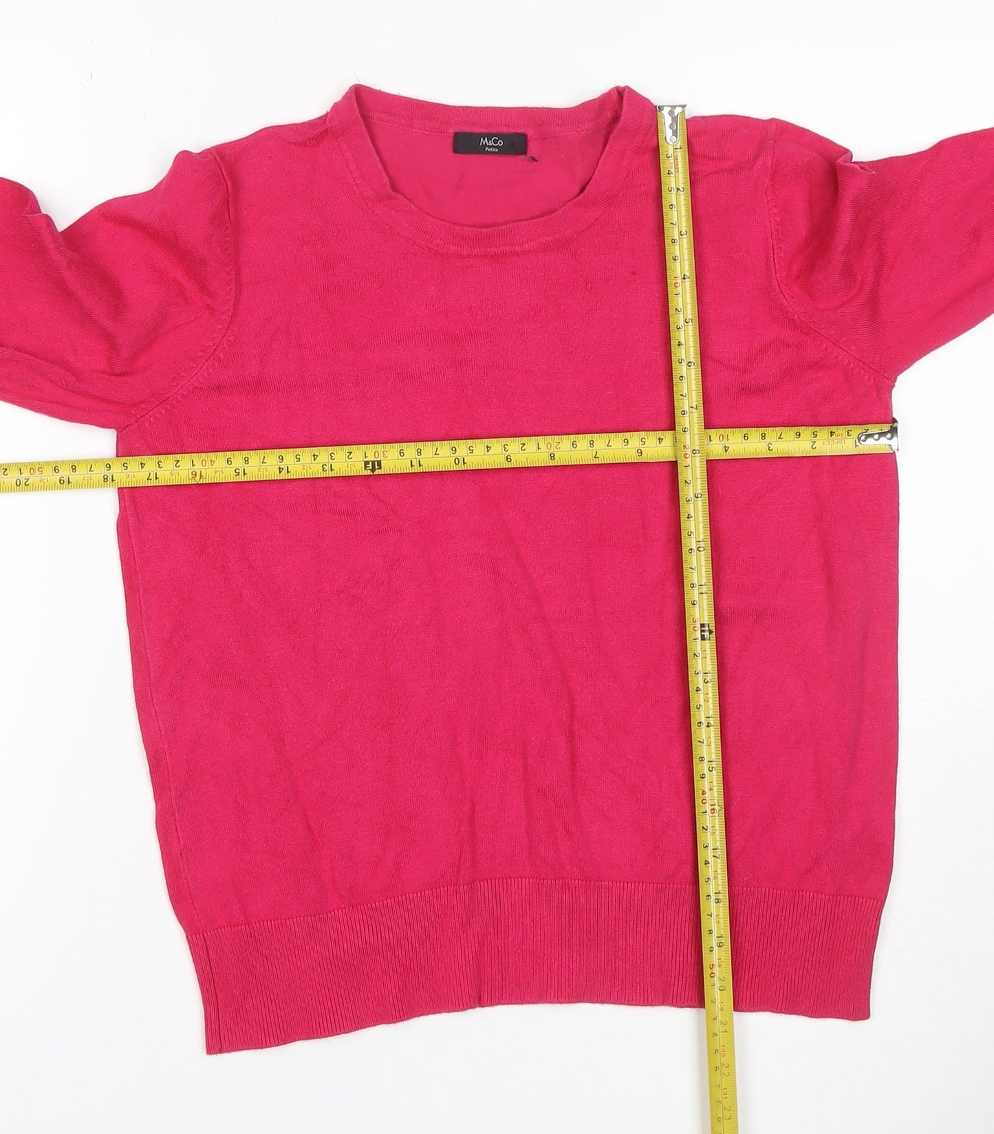 M&Co Women’s Pink Size 14 Petite Round Neck Raglan Knit Jumper