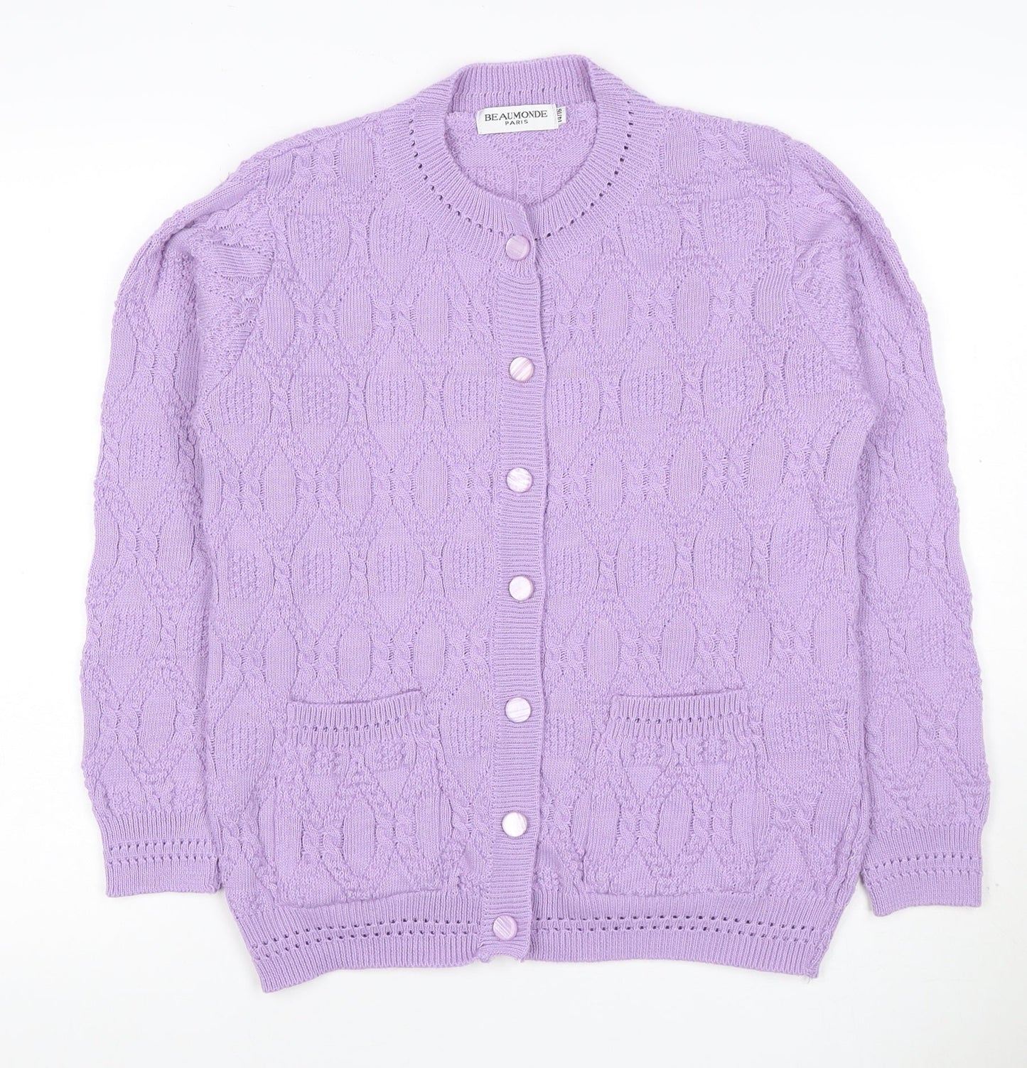Beaumonde Paris Women Purple UK 12 Cable Knit Button Cardigan