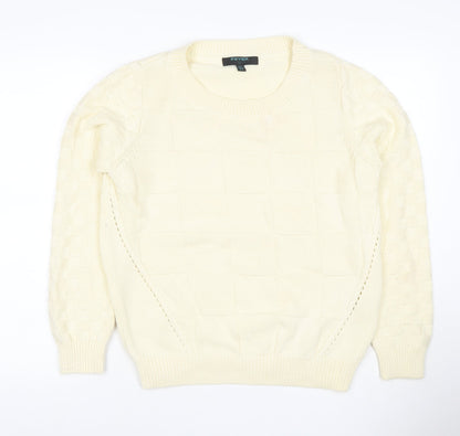 Fever London Women Ivory UK 12 Cable Knit Crew Neck Pullover Jumper