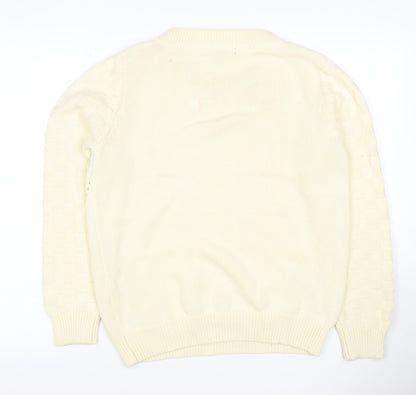 Fever London Women Ivory UK 12 Cable Knit Crew Neck Pullover Jumper