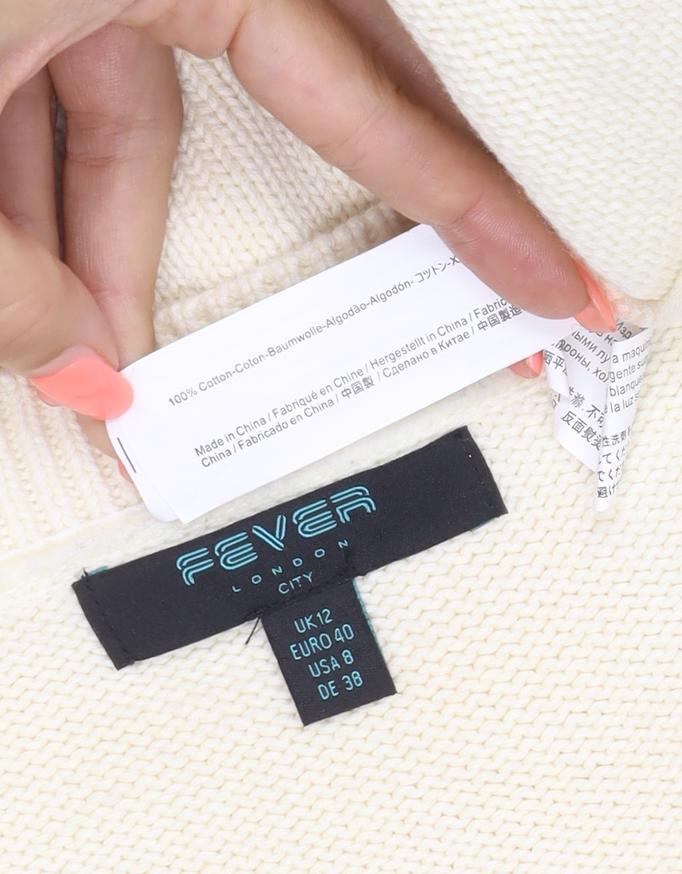 Fever London Women Ivory UK 12 Cable Knit Crew Neck Pullover Jumper