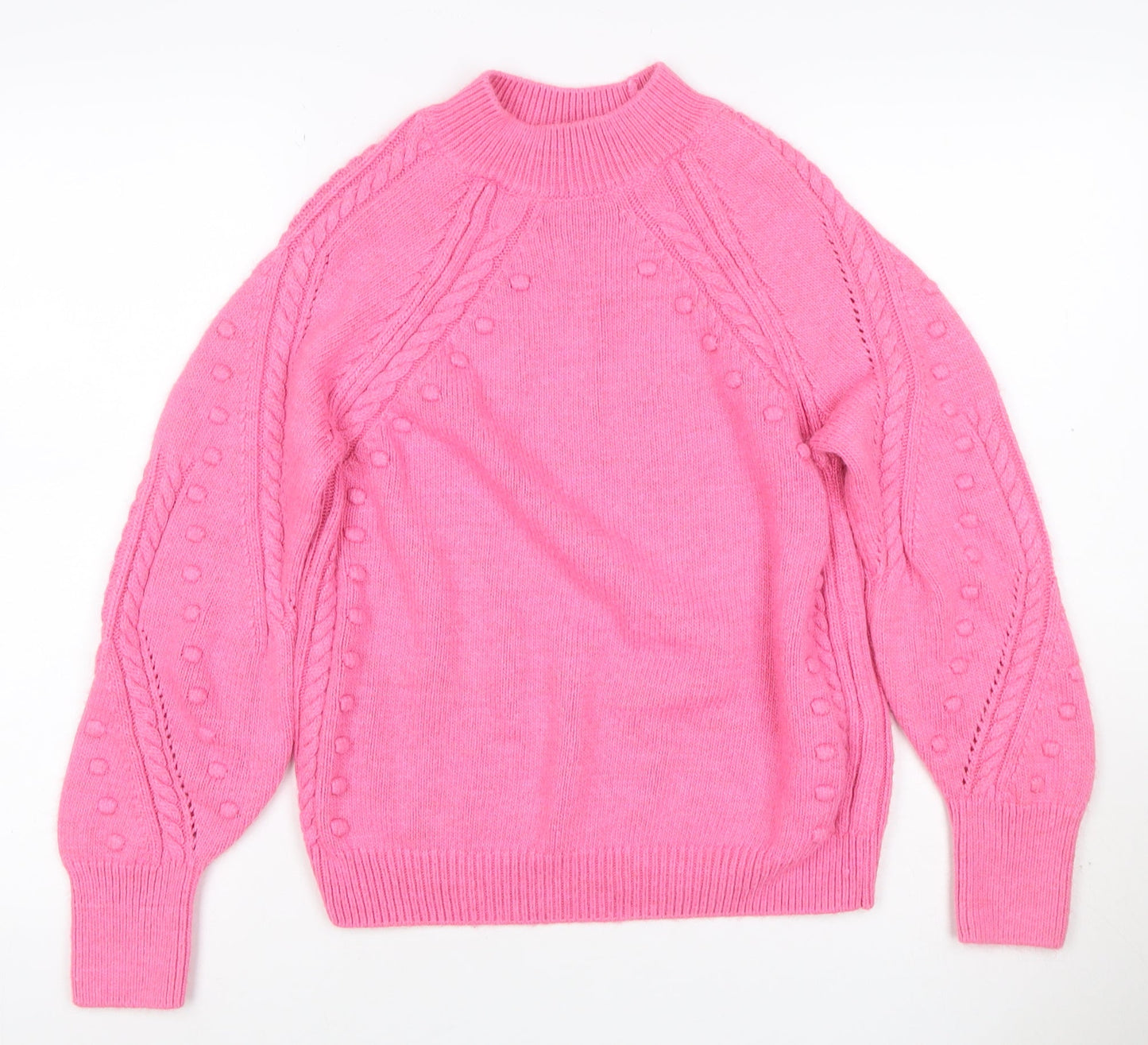 Marks and Spencer Women Pink UK 8 Cable Knit Mock Neck Jumper