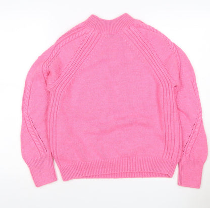 Marks and Spencer Women Pink UK 8 Cable Knit Mock Neck Jumper